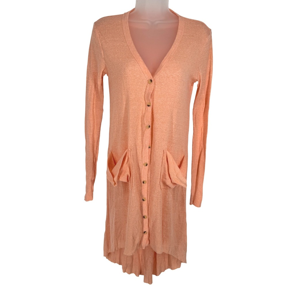Free People FP Beach Ribbed Up Maxi Cardigan Button Size S Boho Athleisure Layer